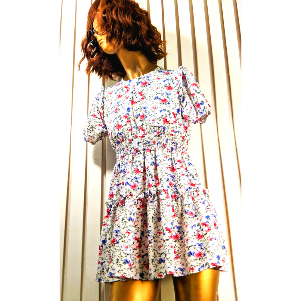 Womens Shein Floral Flared Multicolor Mini Spring Summer Dress Size XS